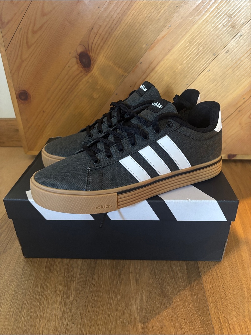 NEW - Adidas Men's Grey Canvas Skate Shoes with White Stripes and Gum Sole